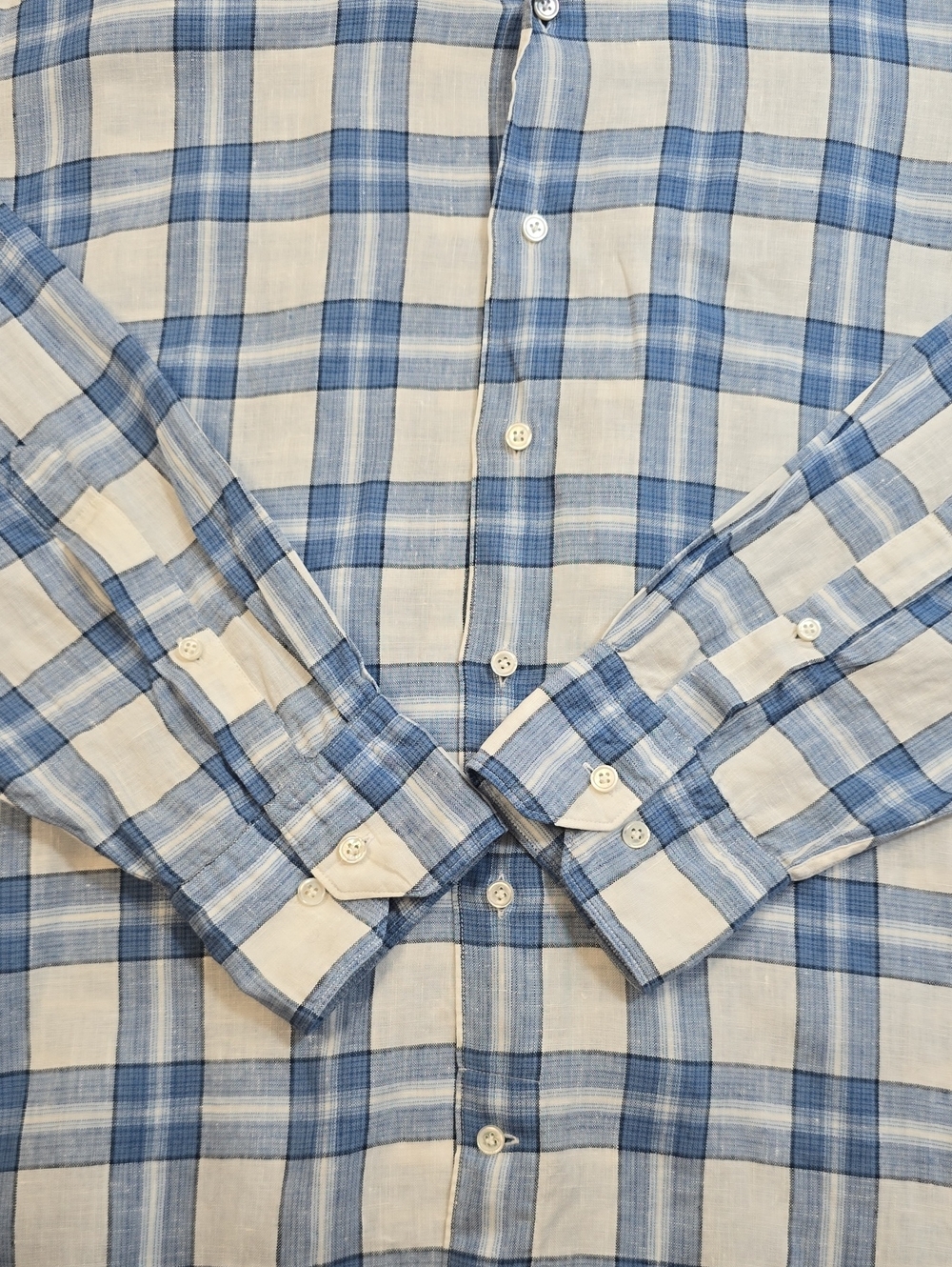 Peter Millar 100% Linen Blue Plaid Button Down Shirt Long Sleeve Sz. XL - Picture 10 of 15